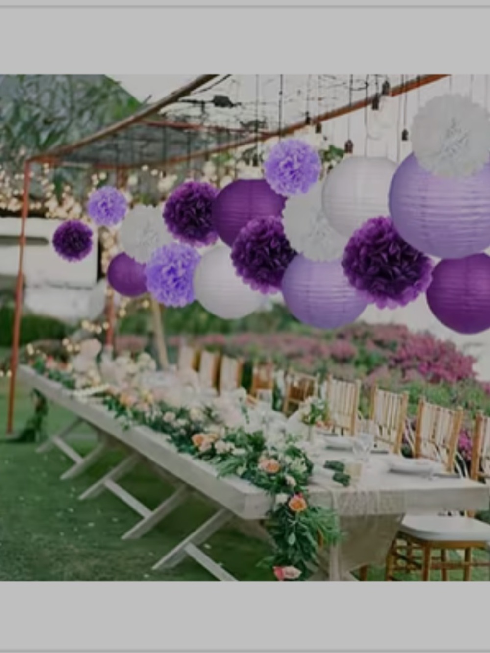 Purple and white party supplies
